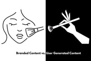 A photoset with one side showing a graphic of a person putting makeup in white background and a makeup brush in black white background on the other.